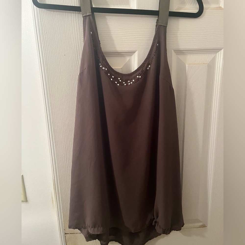 1X Brown Embellished Tank Top